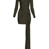 Tina Long-Sleeves Mini Dress in Moss Green