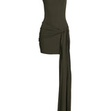 Tina Draped Mini Dress in Moss Green