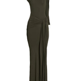 Tiana Twisted Long Dress in Moss Green