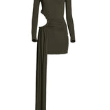 Tyla with Sleeves Mini Dress in Moss Green