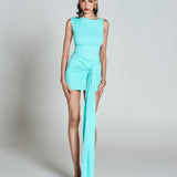 Tina Draped Mini Turquoise Dress