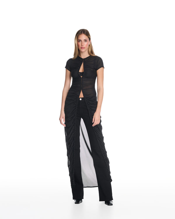 Gia Ruched Black Maxi Top