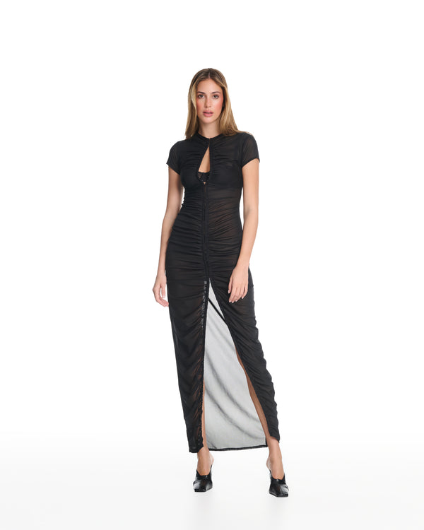 Gia Ruched Black Maxi Dress