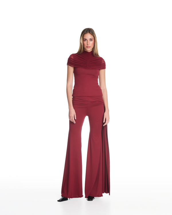 Tina Draped Flared Burgundy Pants