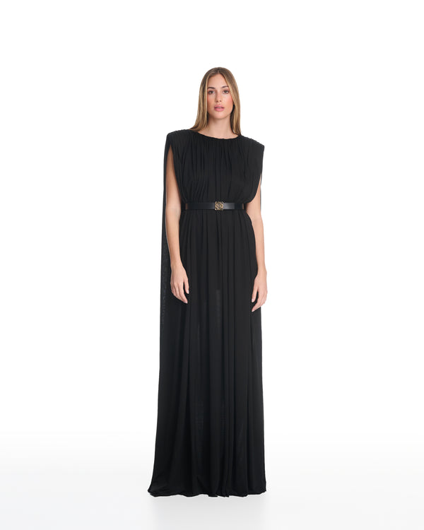 Nina Ruched Black Long Dress