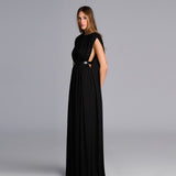 Nina Ruched Black Long Dress