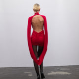 Luna Drape Sleeve Red Dress