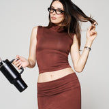 Silk Soft Brown Mock Neck