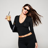Soft Sculpt Black V Neck Blouse