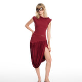 Jisoo Draped Burgundy Skirt