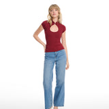 Khy Cut Out Burgundy Top