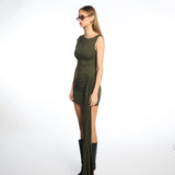 Tina Draped Mini Dress in Moss Green