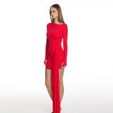 Tina Long-Sleeves Red Mini Dress