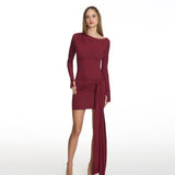 Tina Long-Sleeves Burgundy Mini Dress