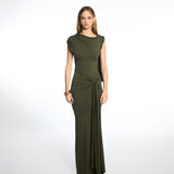 Tiana Twisted Long Dress in Moss Green