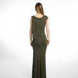 Tiana Twisted Long Dress in Moss Green