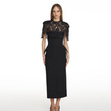 Vain Lace Midi Cinched Black Dress