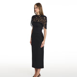 Vain Lace Midi Cinched Black Dress