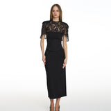 Envy Lace Cinched Black Midi Dress