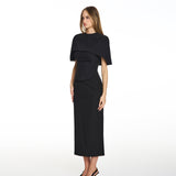 Envy Cinched Cape Black Midi Dress