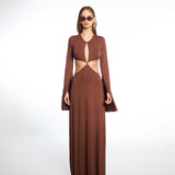 Sunset Cut-Out Brown Maxi Dress