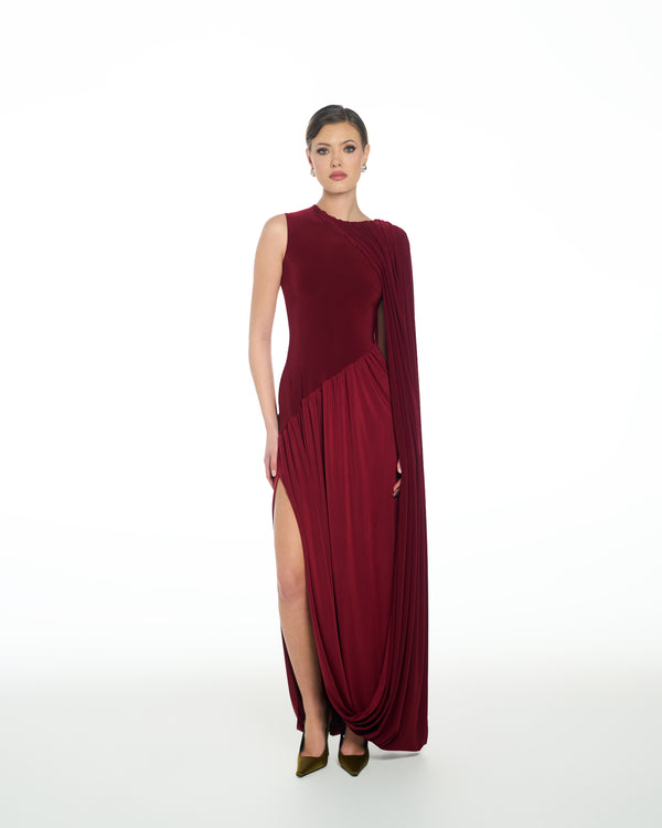 Valentina Draped Burgundy Dress