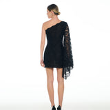 Lilith One Sleeve Mini Black Dress