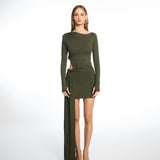 Tyla with Sleeves Mini Dress in Moss Green