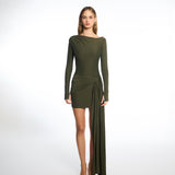 Tina Long-Sleeves Mini Dress in Moss Green