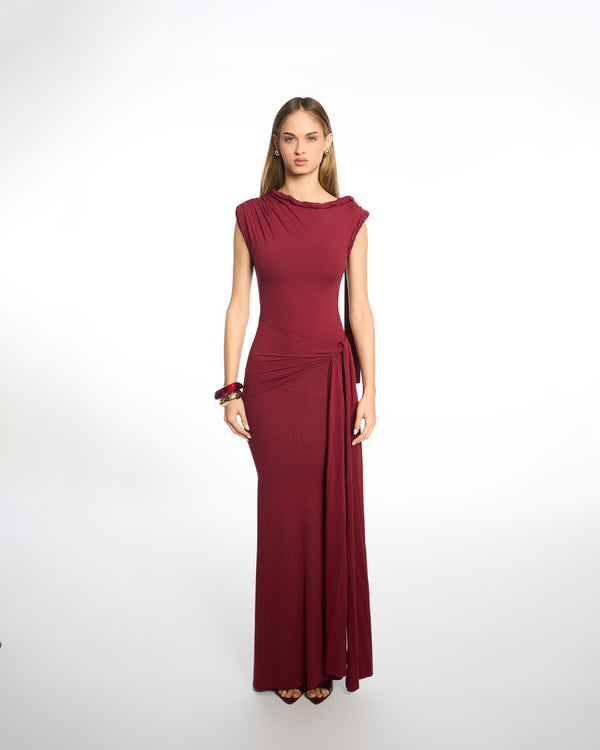 Tiana Twisted Long Burgundy Dress