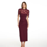 Envy Lace Cinched Burgundy Midi Dress