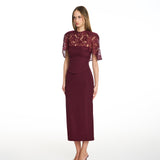 Envy Lace Cinched Burgundy Midi Dress