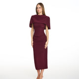Envy Cinched Cape Burgundy Midi Dress