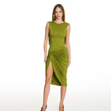 Adelina Draped Midi Dress in Pistachio