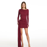 Tyla with Sleeves Mini Burgundy Dress