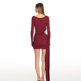 Tyla with Sleeves Mini Burgundy Dress
