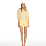 Pearl Ruffles Mini Yellow Dress