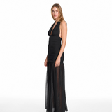 Stasi Long Mesh Black Dress