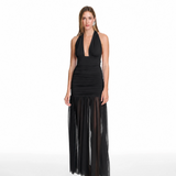 Stasi Long Mesh Black Dress